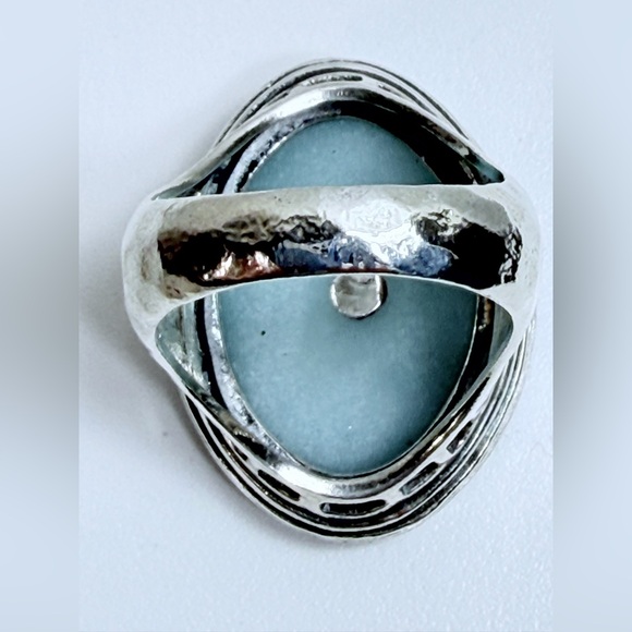 Silpada Vintage Rare Hammered Sterling Silver & Amazonite Oval Statement Ring